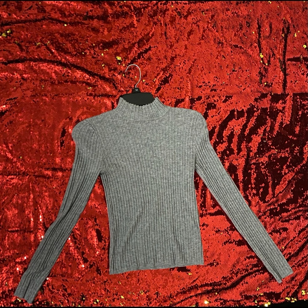 Gray Ribbed Tight Sweater